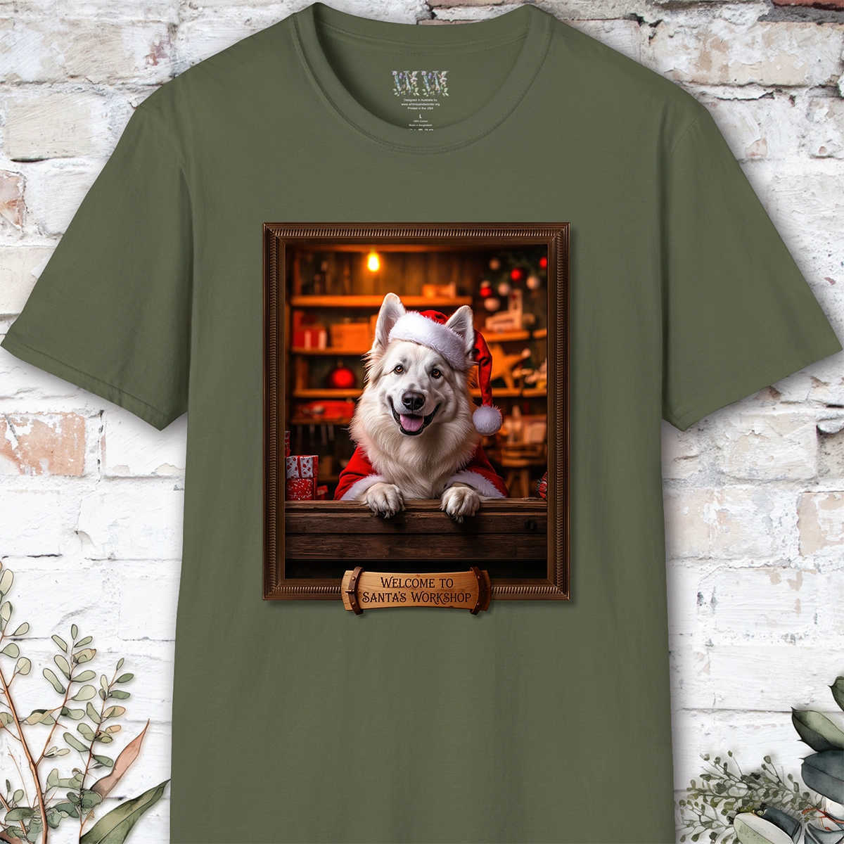 White Shepherd Santa's Workshop Unisex T shirt
