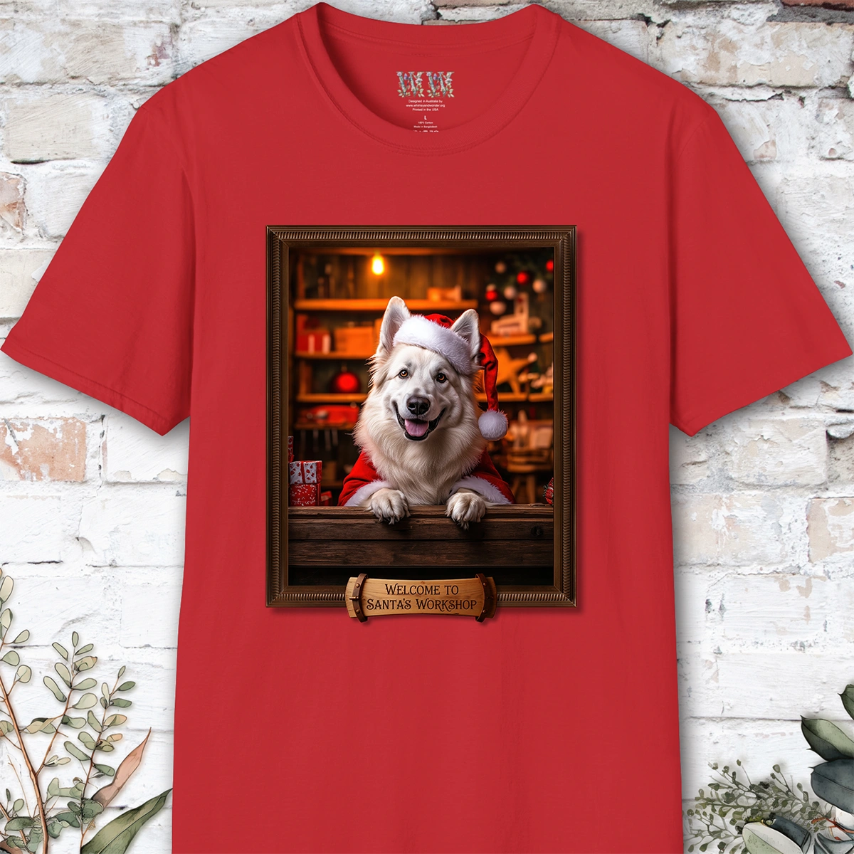 White Shepherd Santa's Workshop Unisex T shirt