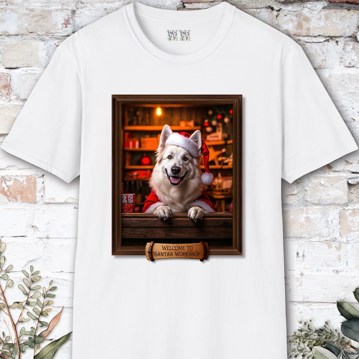 White Shepherd Santa's Workshop Unisex T shirt