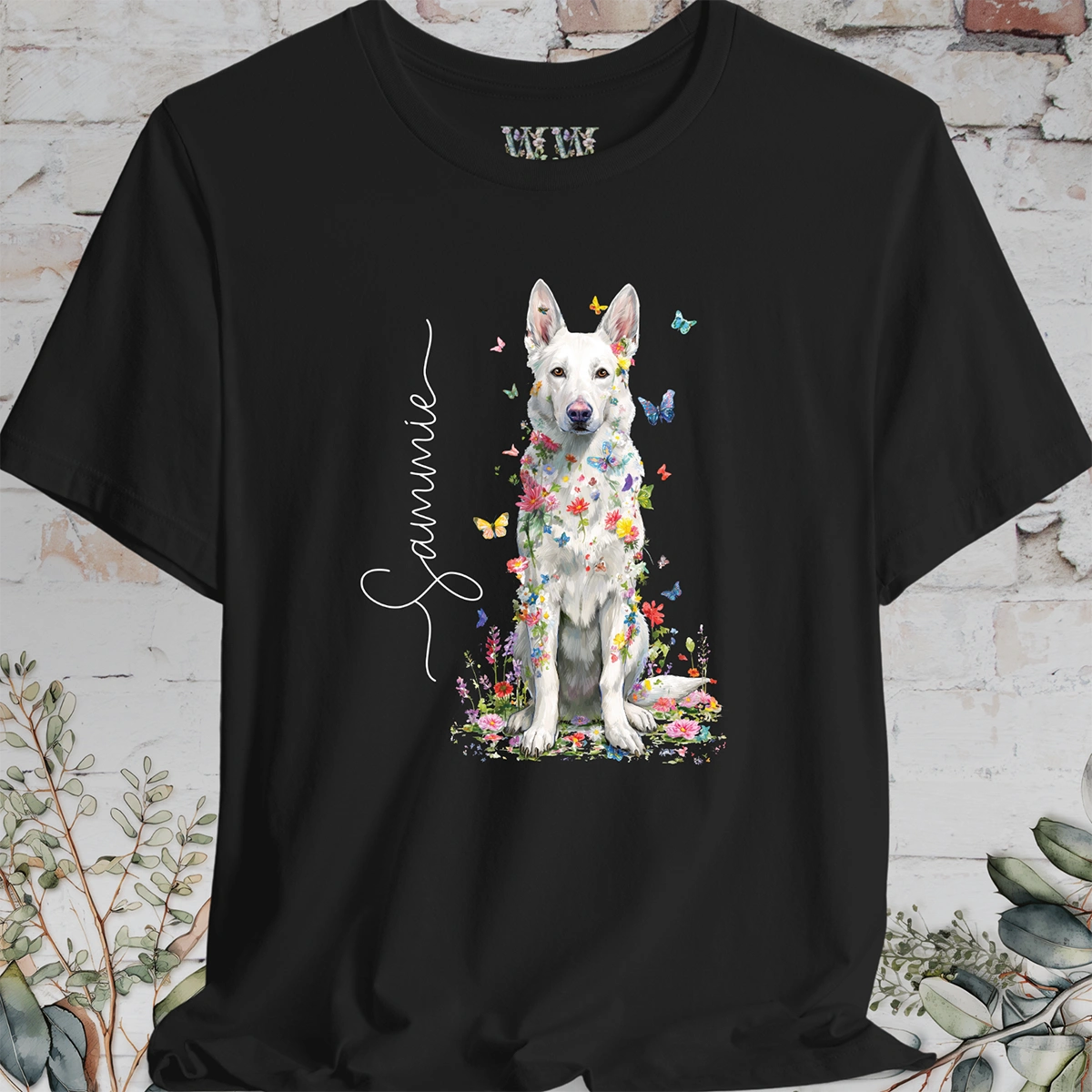 White German Shepherd #2 Floral Personalized T shirt