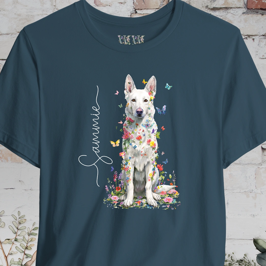White German Shepherd #2 Floral Personalized T shirt
