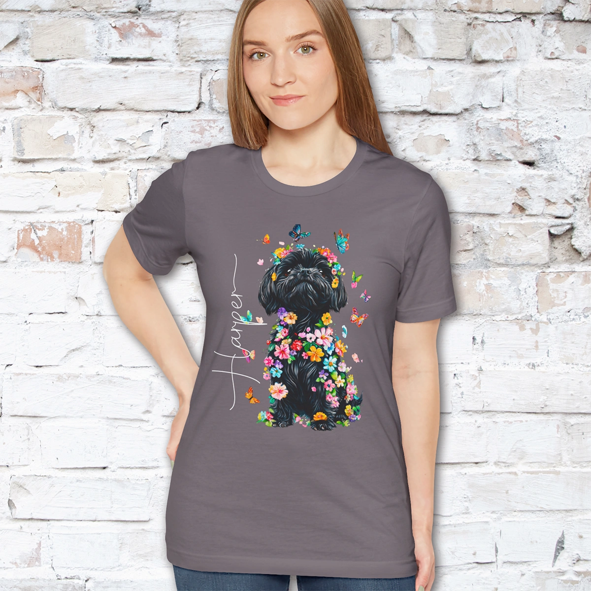 Black Shih Tzu Floral Personalized T shirt