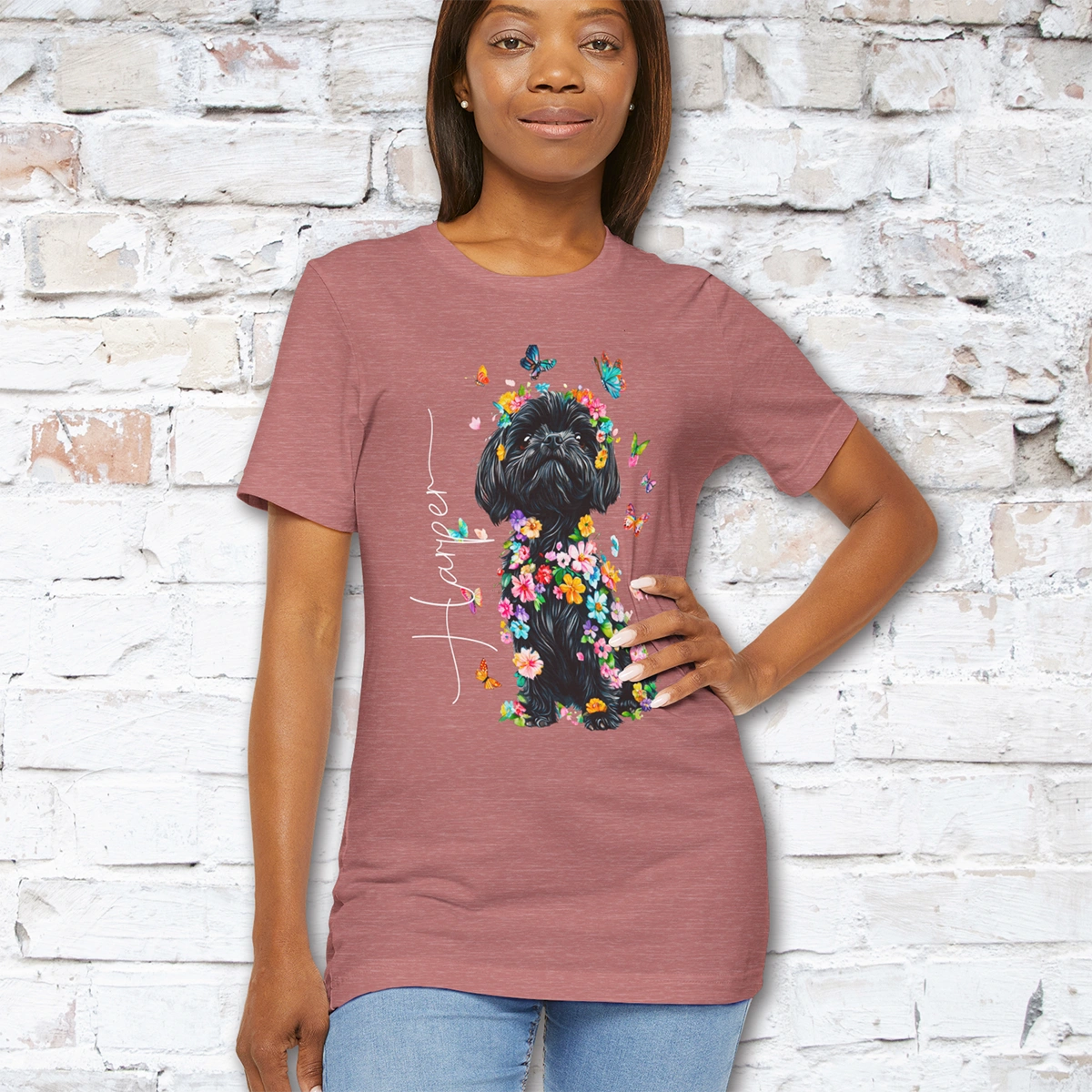 Black Shih Tzu Floral Personalized T shirt