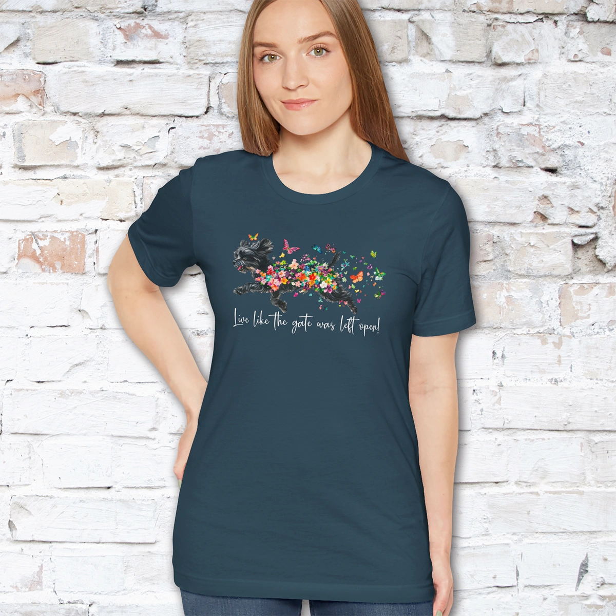 Black Shih Tzu 'Live like the gate was left open' T shirt