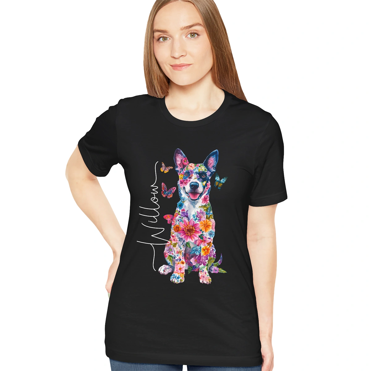 Australian Cattle Dog (Blue Heeler ) Floral Personalized T shirt