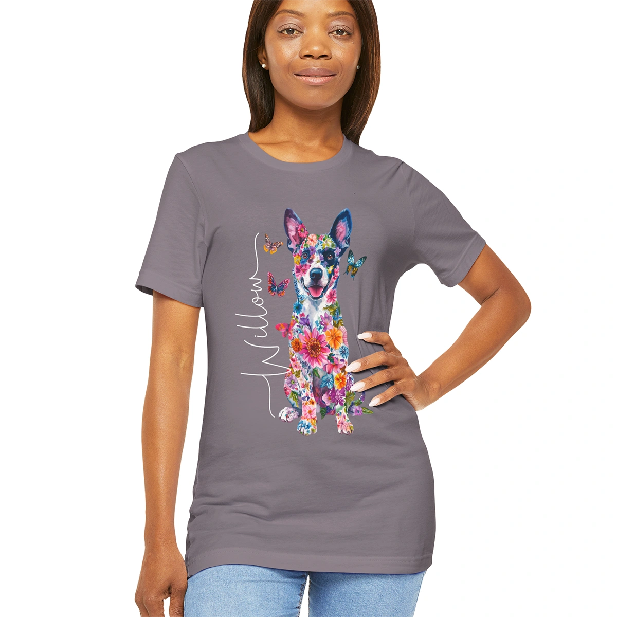 Australian Cattle Dog (Blue Heeler ) Floral Personalized T shirt