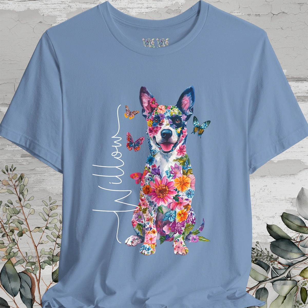 Australian Cattle Dog (Blue Heeler ) Floral Personalized T shirt