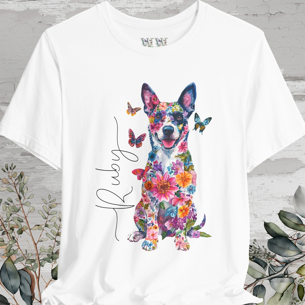 Australian Cattle Dog (Blue Heeler ) Floral Personalized T shirt