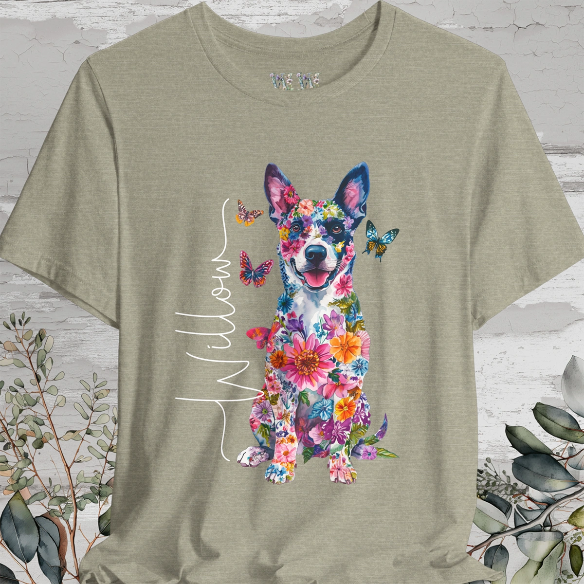 Australian Cattle Dog (Blue Heeler ) Floral Personalized T shirt