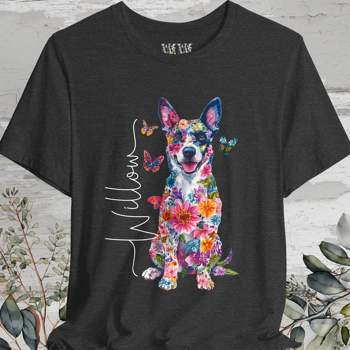 Australian Cattle Dog (Blue Heeler ) Floral Personalized T shirt