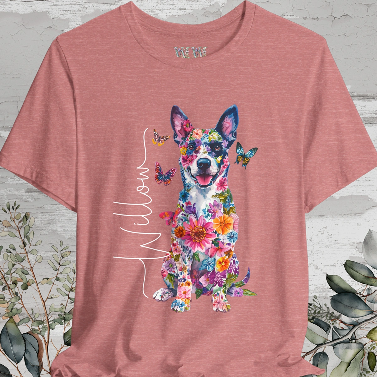 Australian Cattle Dog (Blue Heeler ) Floral Personalized T shirt