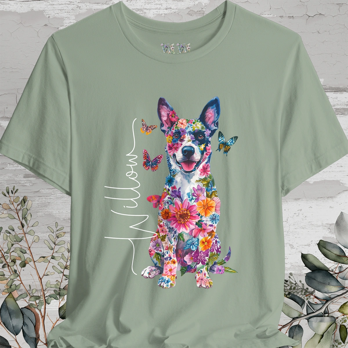 Australian Cattle Dog (Blue Heeler ) Floral Personalized T shirt
