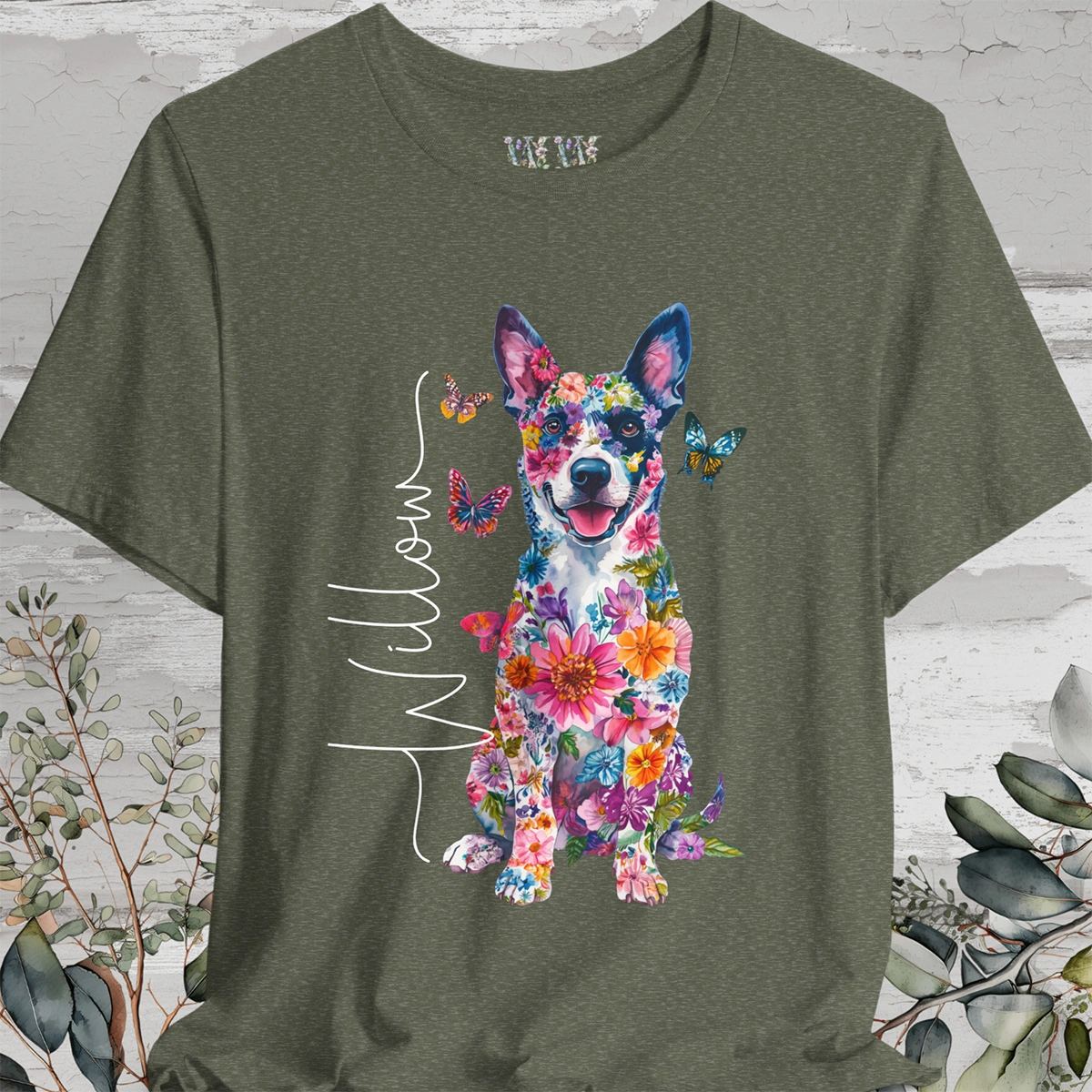 Australian Cattle Dog (Blue Heeler ) Floral Personalized T shirt