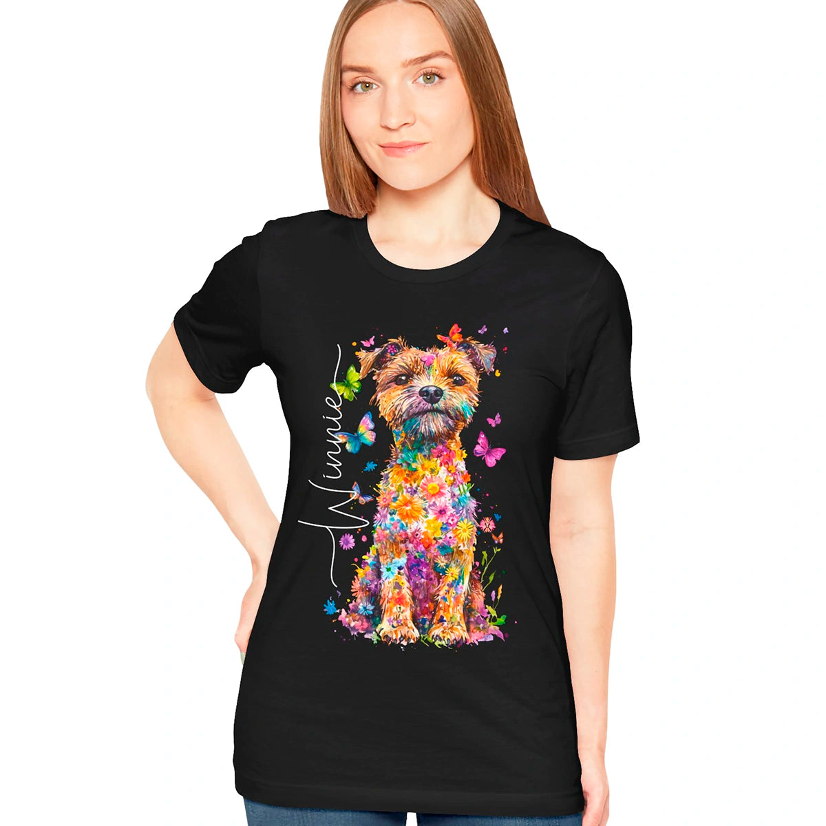 Border Terrier #1 Floral Personalized T shirt