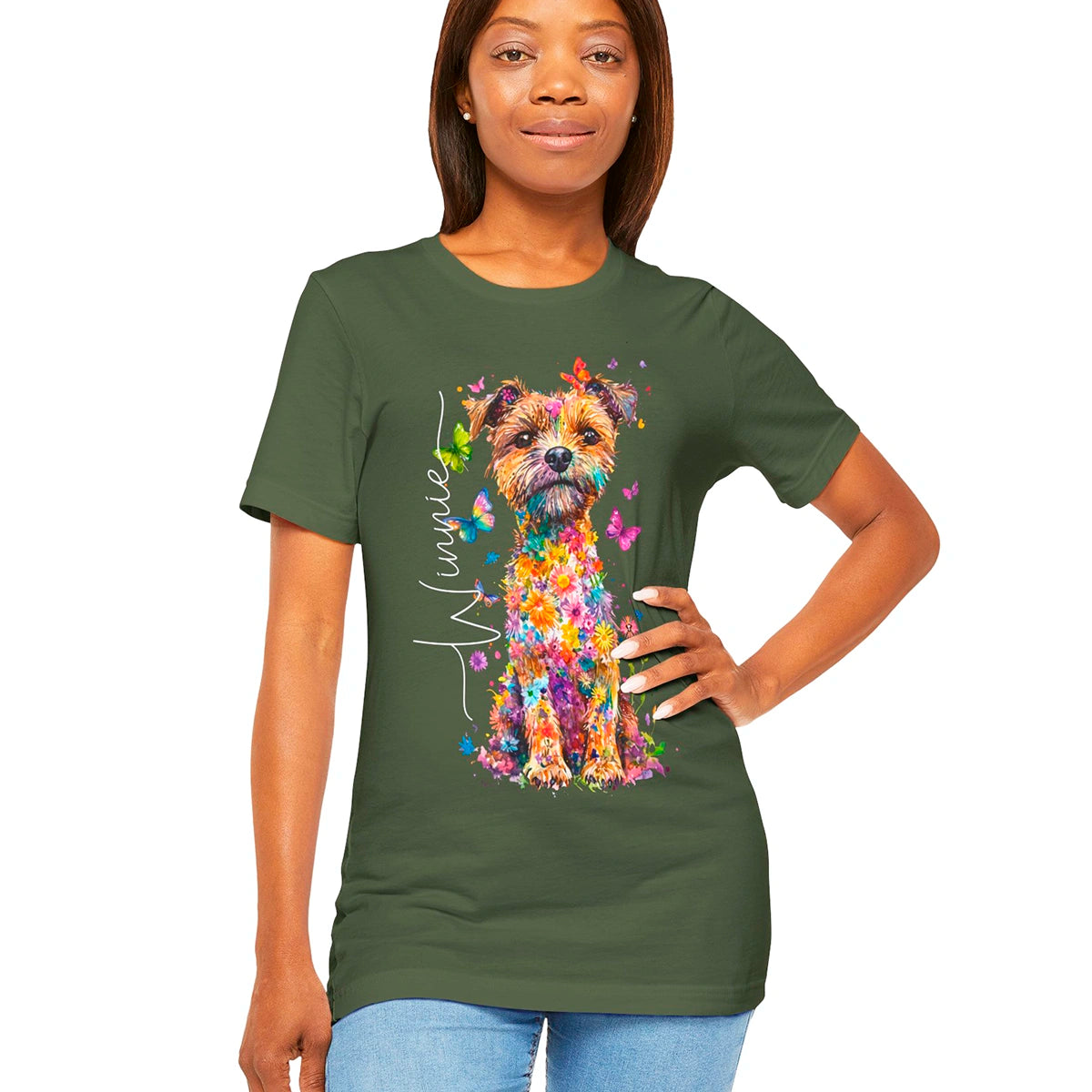 Border Terrier #1 Floral Personalized T shirt