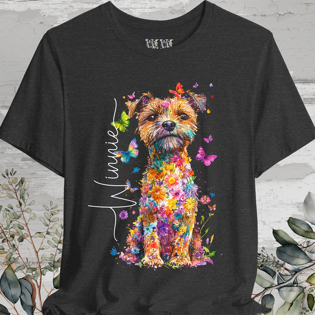 Border Terrier #1 Floral Personalized T shirt