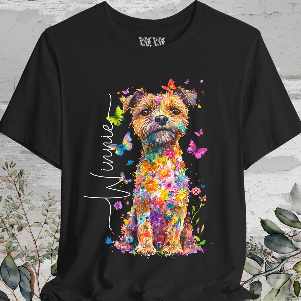 Border Terrier #1 Floral Personalized T shirt