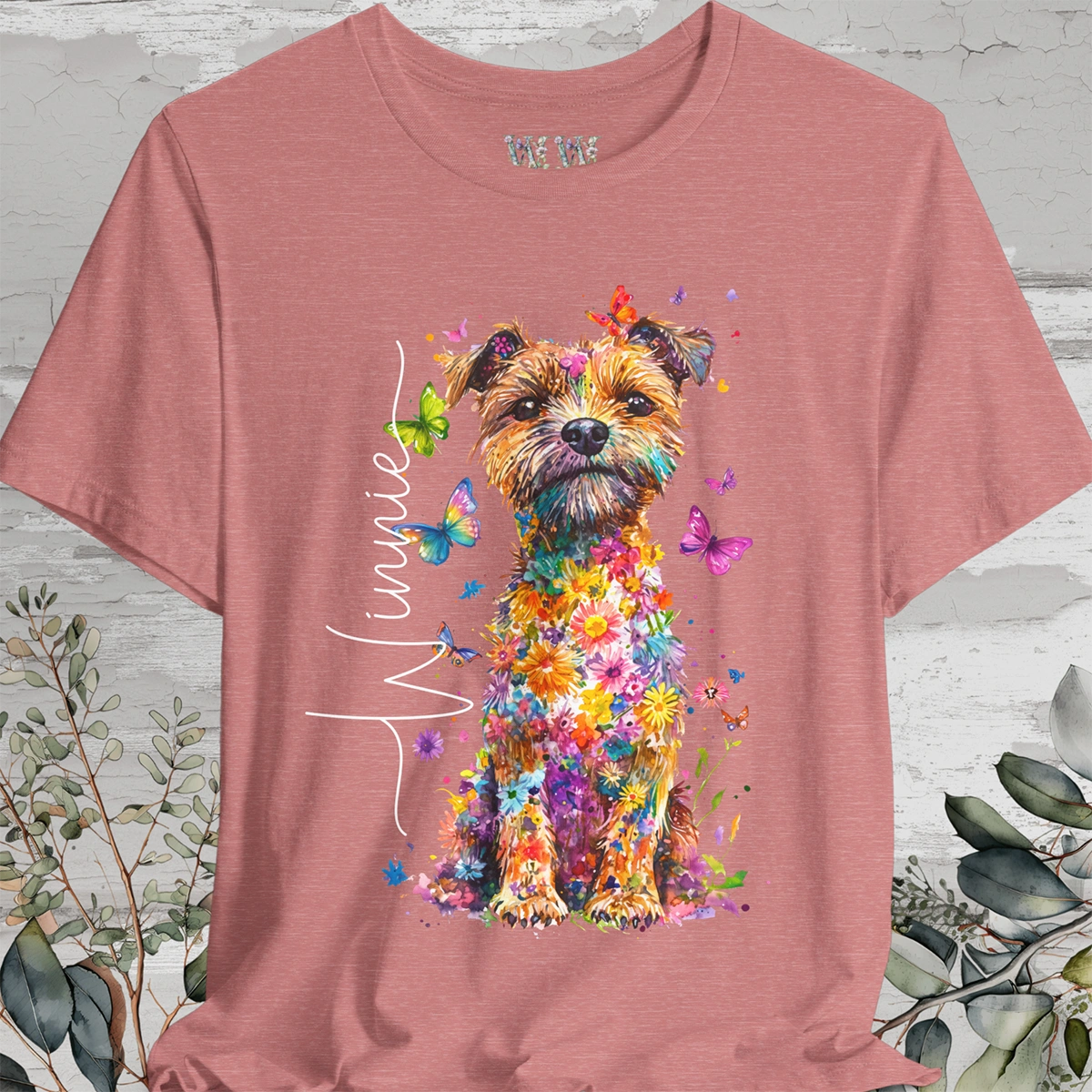 Border Terrier #1 Floral Personalized T shirt