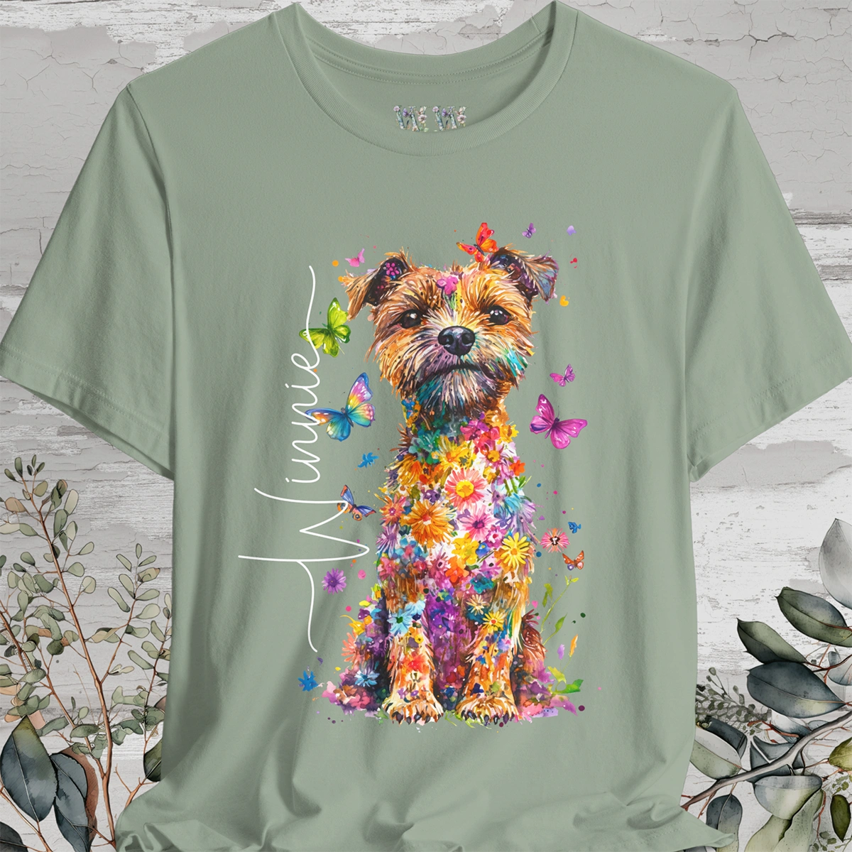 Border Terrier #1 Floral Personalized T shirt