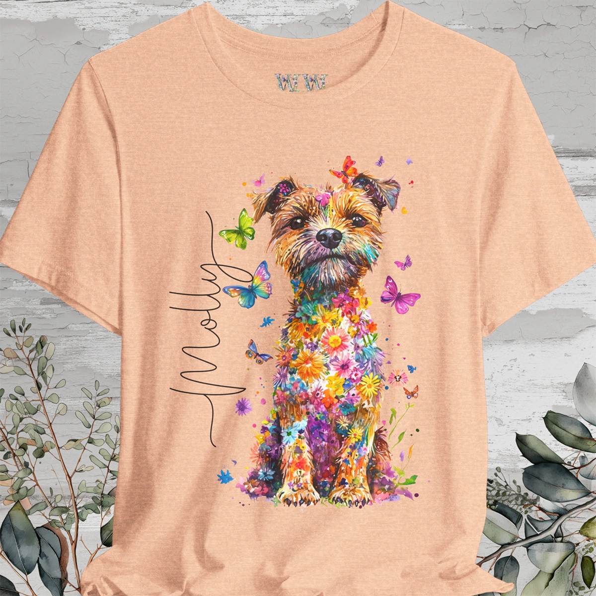 Border Terrier #1 Floral Personalized T shirt