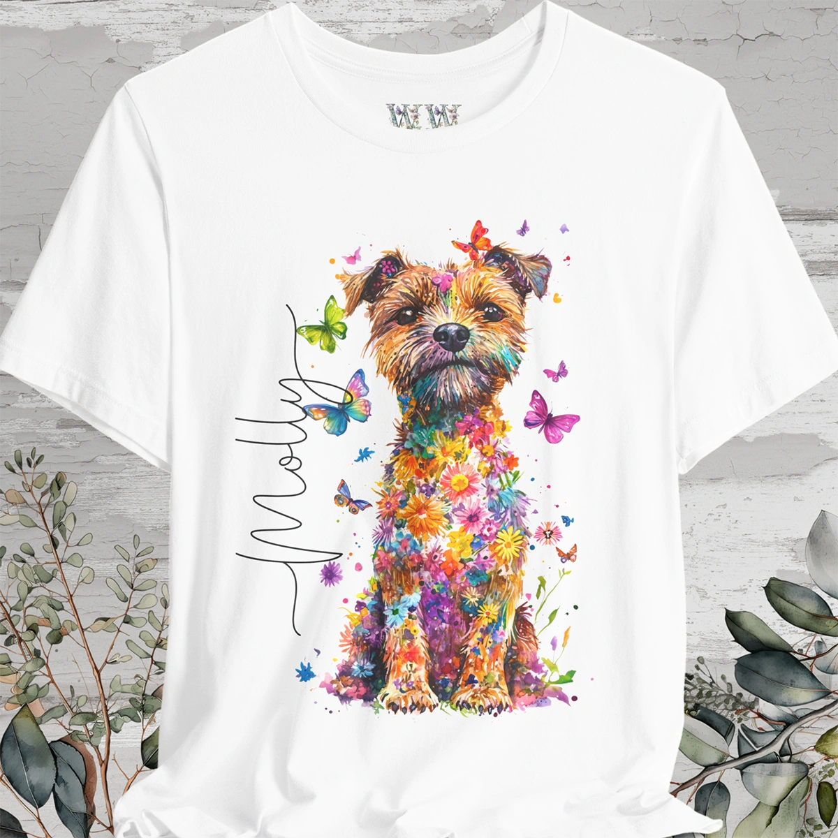 Border Terrier #1 Floral Personalized T shirt