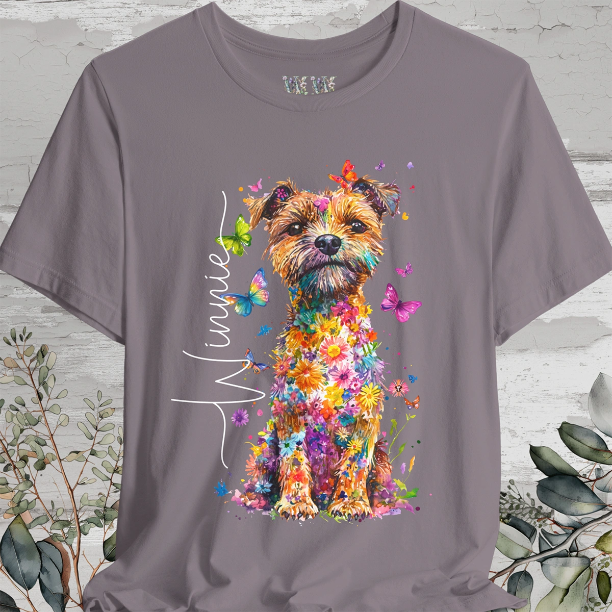 Border Terrier #1 Floral Personalized T shirt