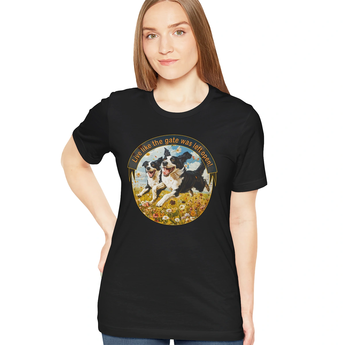 Border Collie, Duo 'Live like the gate was left open' T shirt