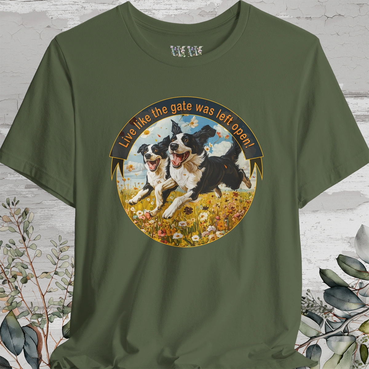 Border Collie, Duo 'Live like the gate was left open' T shirt