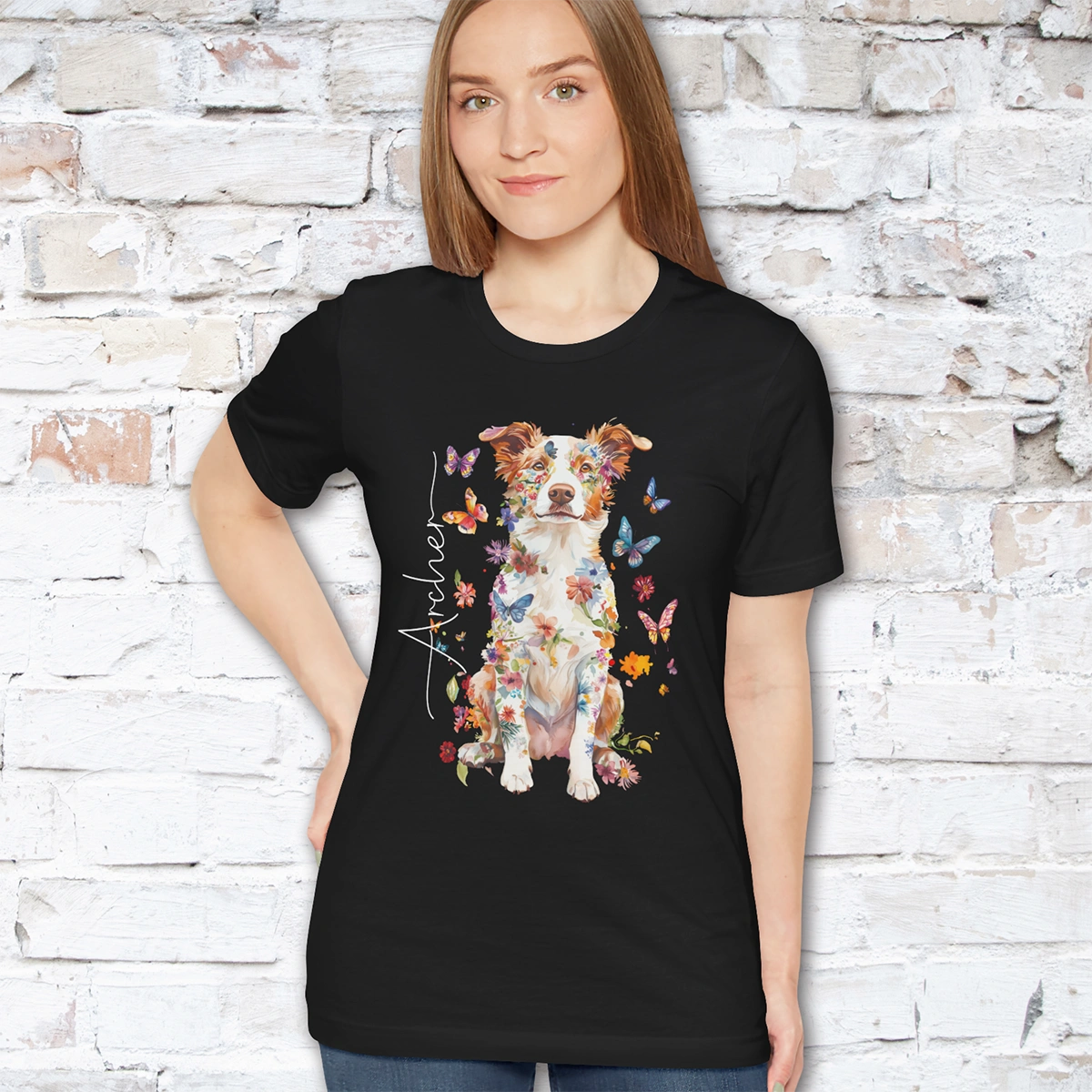 Border Collie Red Merle #3 Floral Personalized T shirt