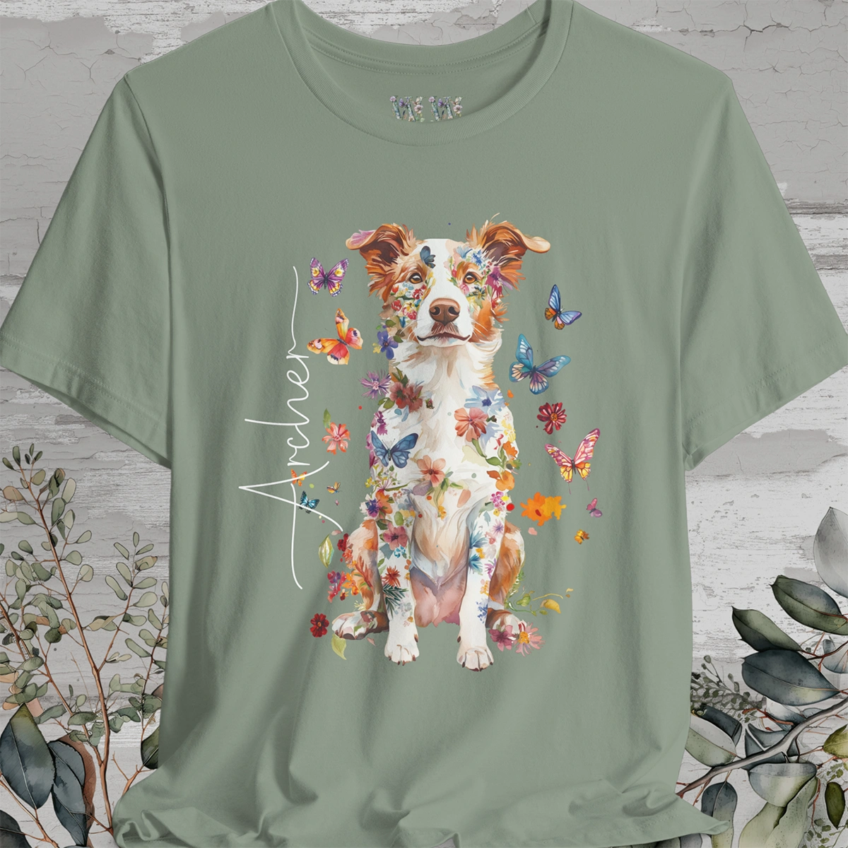 Border Collie Red Merle #3 Floral Personalized T shirt