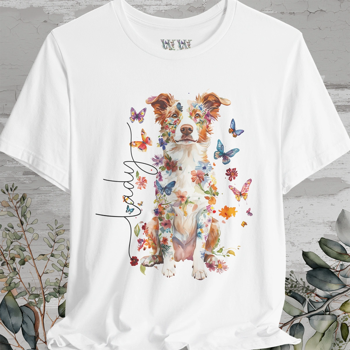 Border Collie Red Merle #3 Floral Personalized T shirt