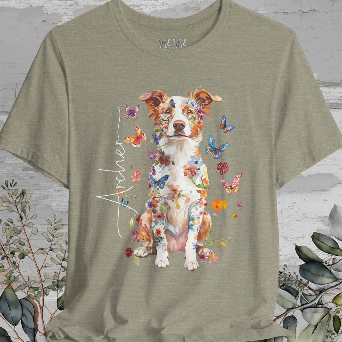 Border Collie Red Merle #3 Floral Personalized T shirt