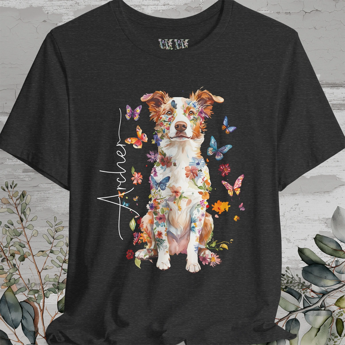 Border Collie Red Merle #3 Floral Personalized T shirt
