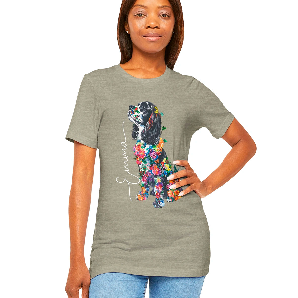 Cavalier King Charles Spaniel #1 Floral Personalized T shirt