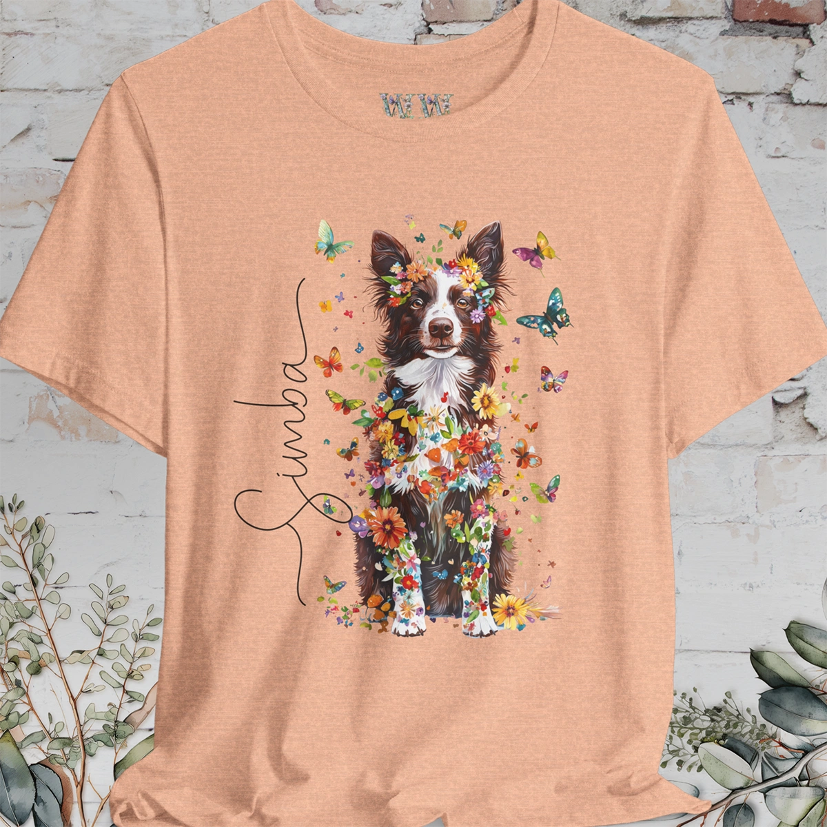 Chocolate Border Collie Personalised Unisex T shirt