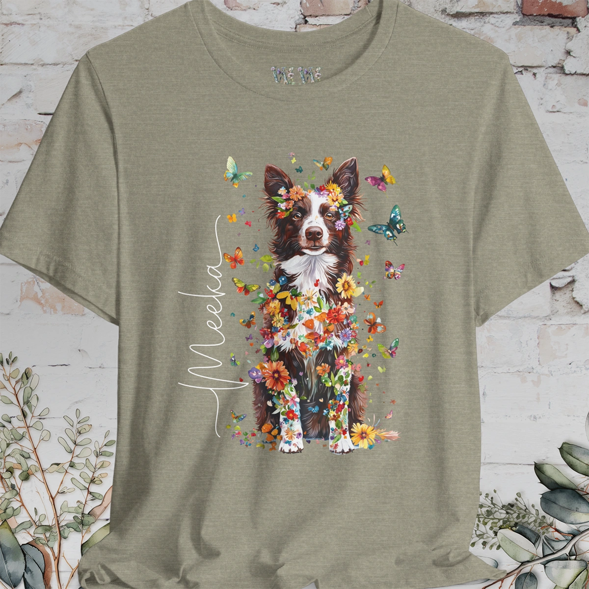 Chocolate Border Collie Personalised Unisex T shirt