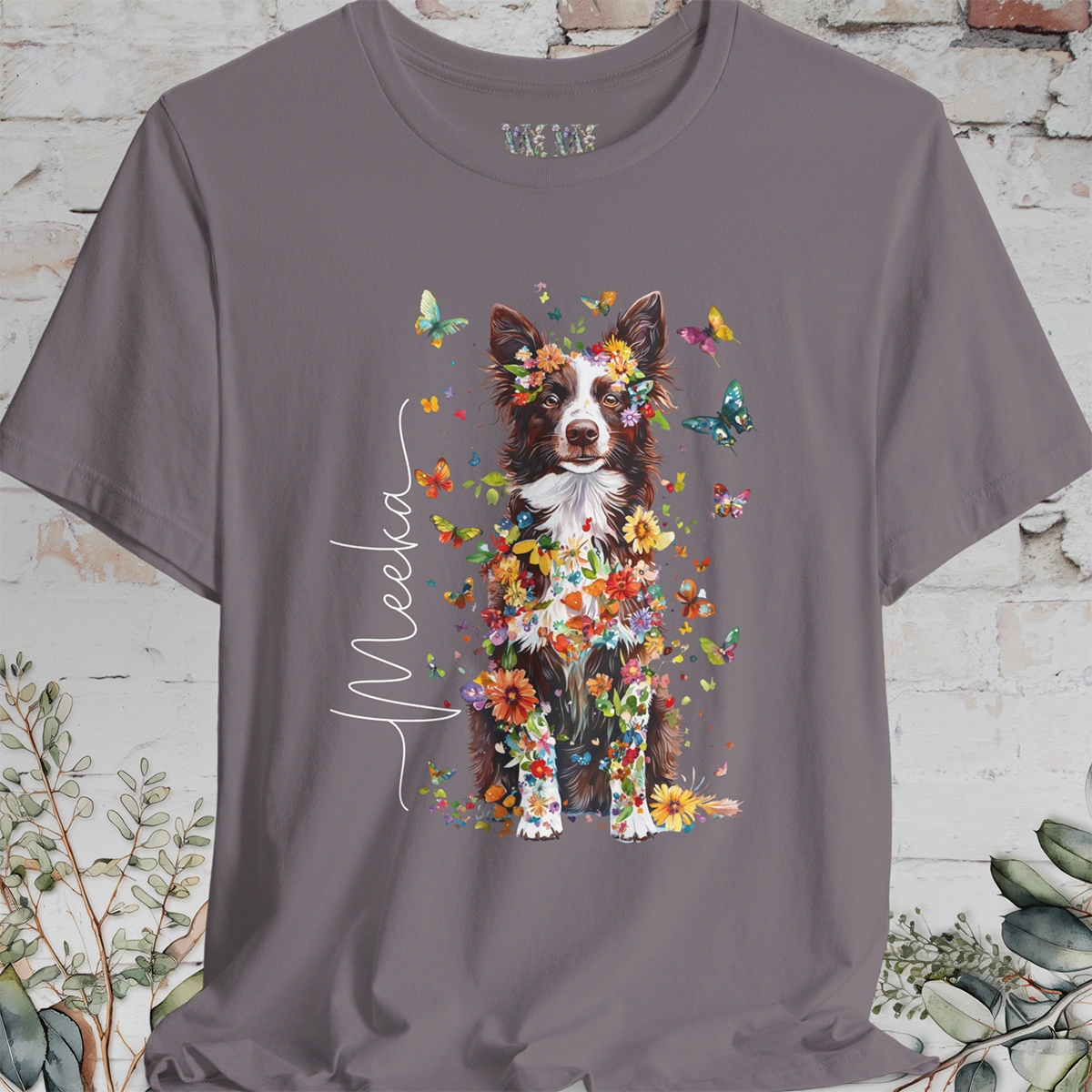 Chocolate Border Collie Personalised Unisex T shirt