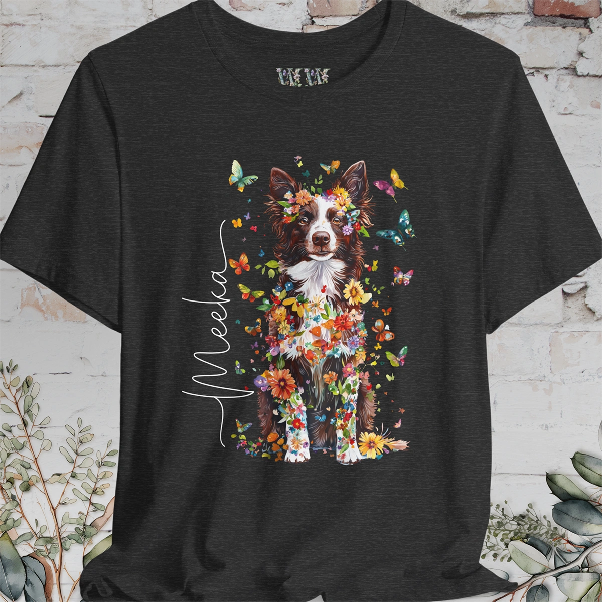 Chocolate Border Collie Personalised Unisex T shirt