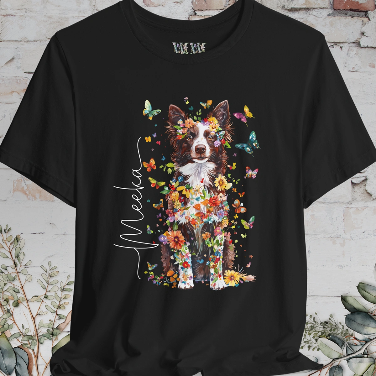 Chocolate Border Collie Personalised Unisex T shirt