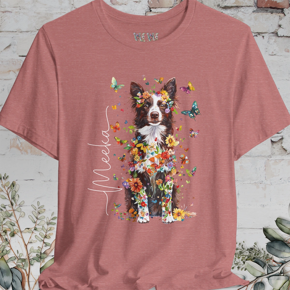 Chocolate Border Collie Personalised Unisex T shirt