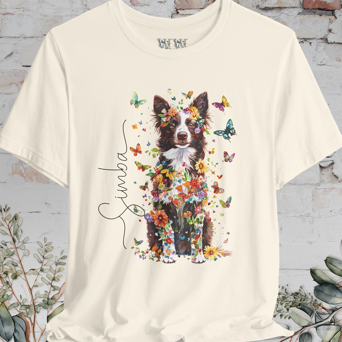 Chocolate Border Collie Personalised Unisex T shirt