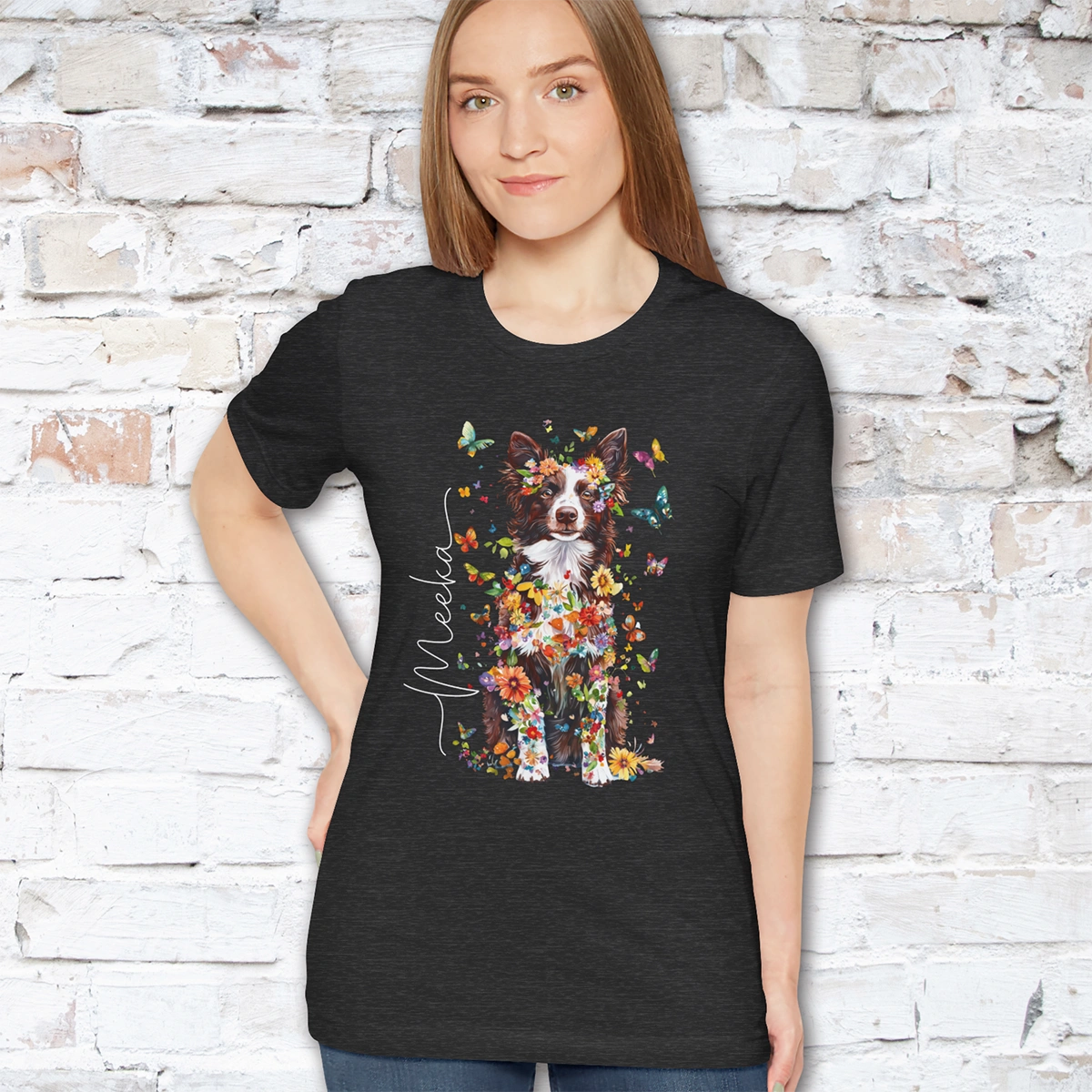 Chocolate Border Collie Personalised Unisex T shirt