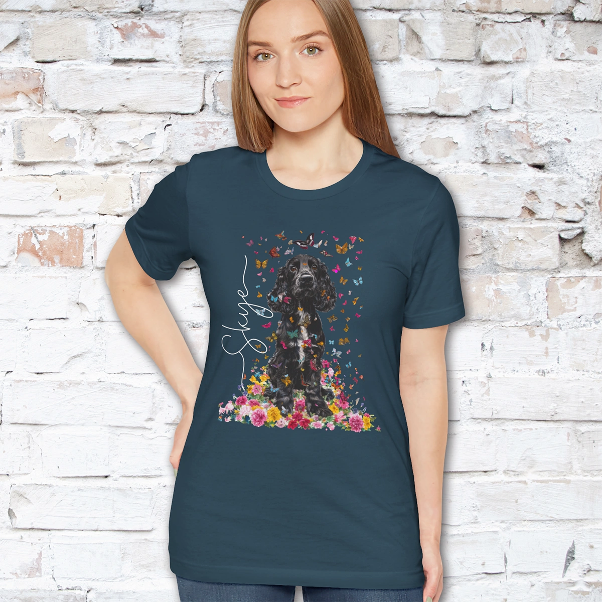 Black & White Cocker Spaniel Foral personalized T shirt
