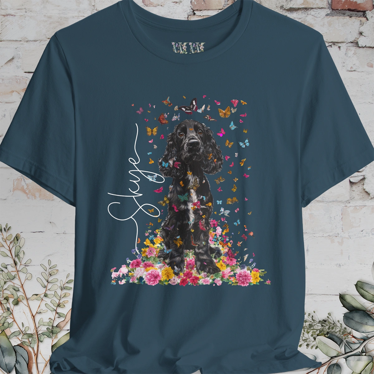 Black & White Cocker Spaniel Foral personalized T shirt