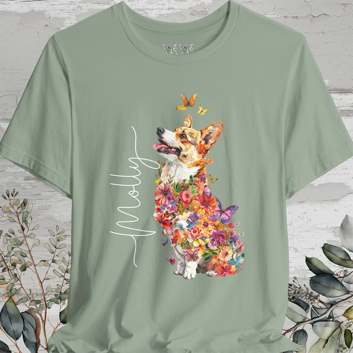 Corgi #1 Floral Personalized T shirt