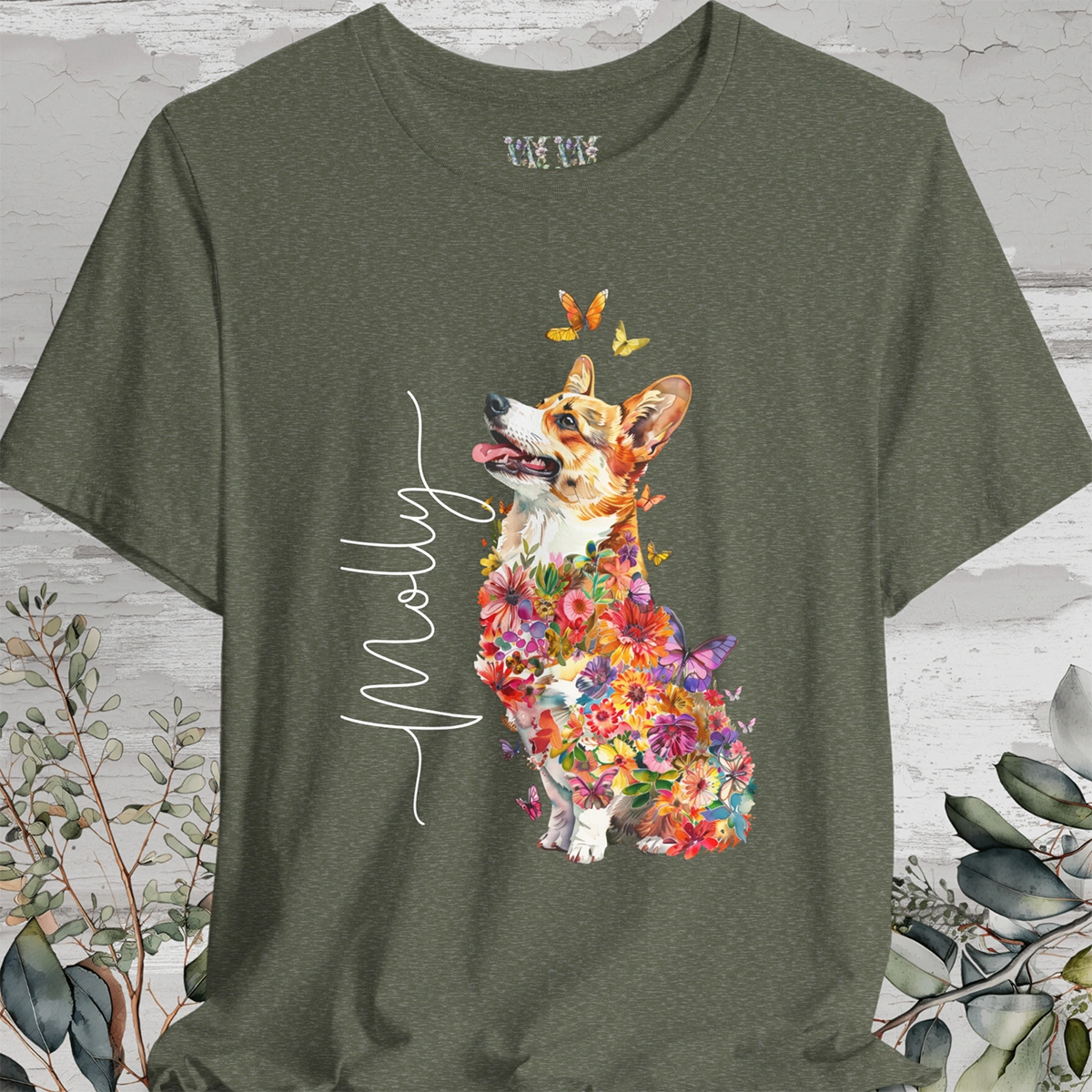 Corgi #1 Floral Personalized T shirt