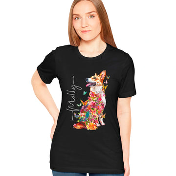 Corgi #2 Floral Personalized T shirt