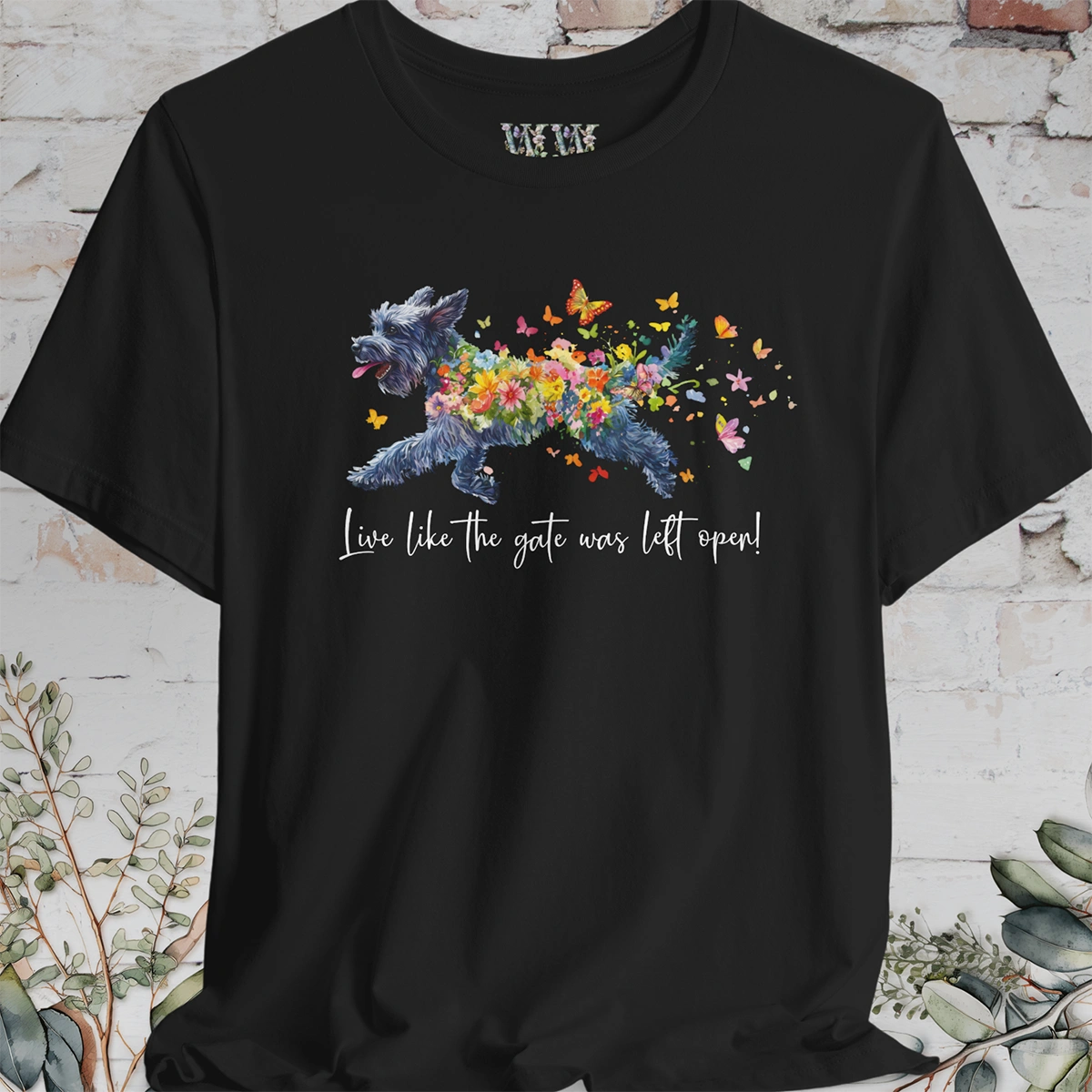 Giant Schnauzer "Live like the gate was left open" Unisex T shirt