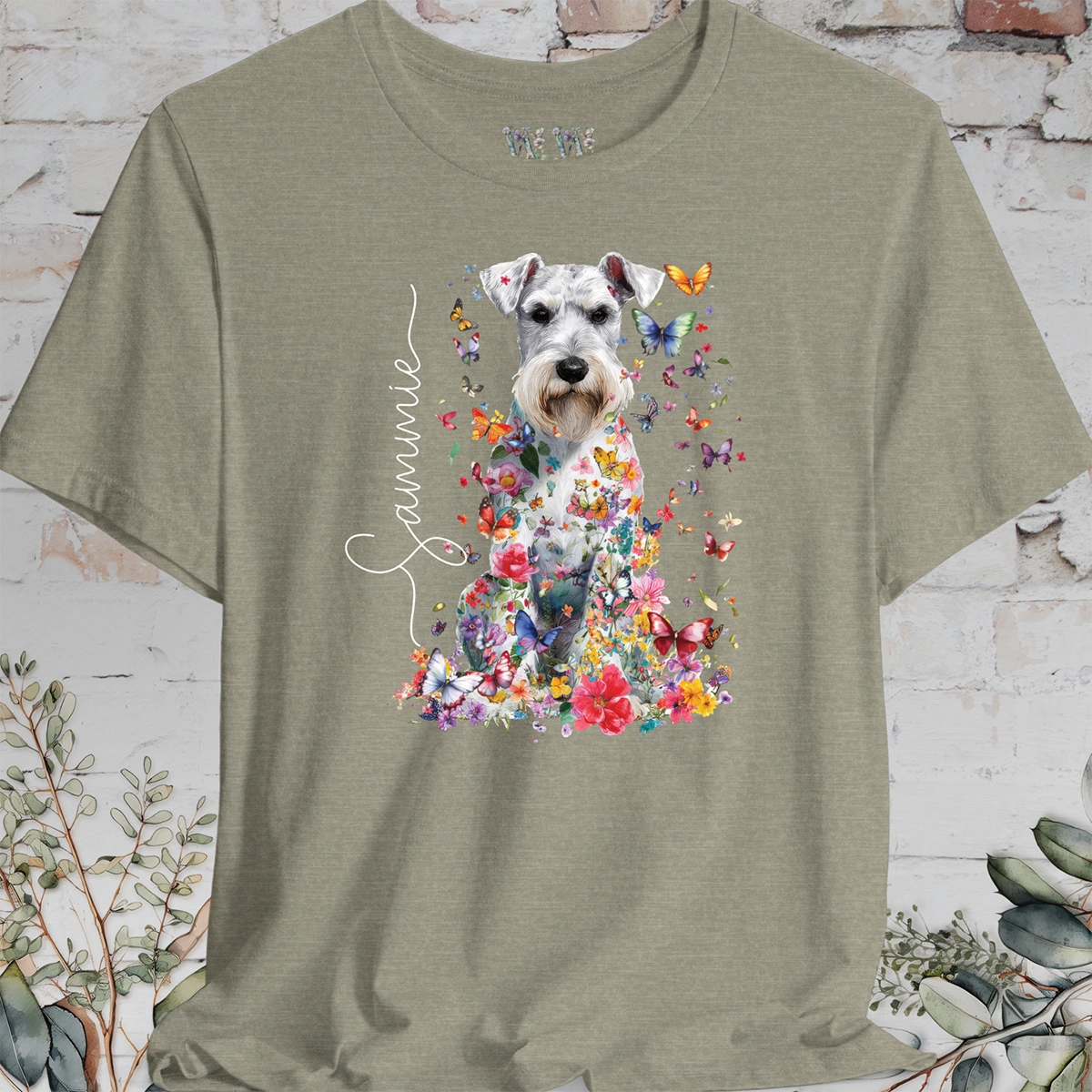 Schnauzer #2 Floral Butterfly personalized unisex T shirt