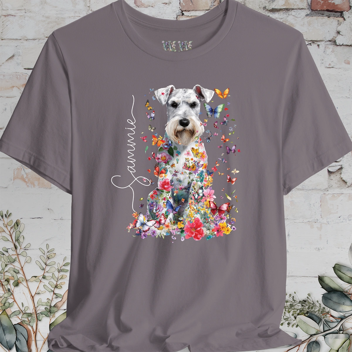 Schnauzer #2 Floral Butterfly personalized unisex T shirt